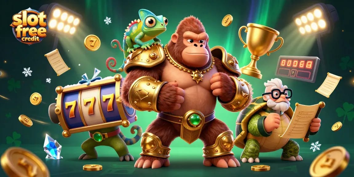 Spin and win with slot free credit in this dynamic casino scene featuring vibrant characters.