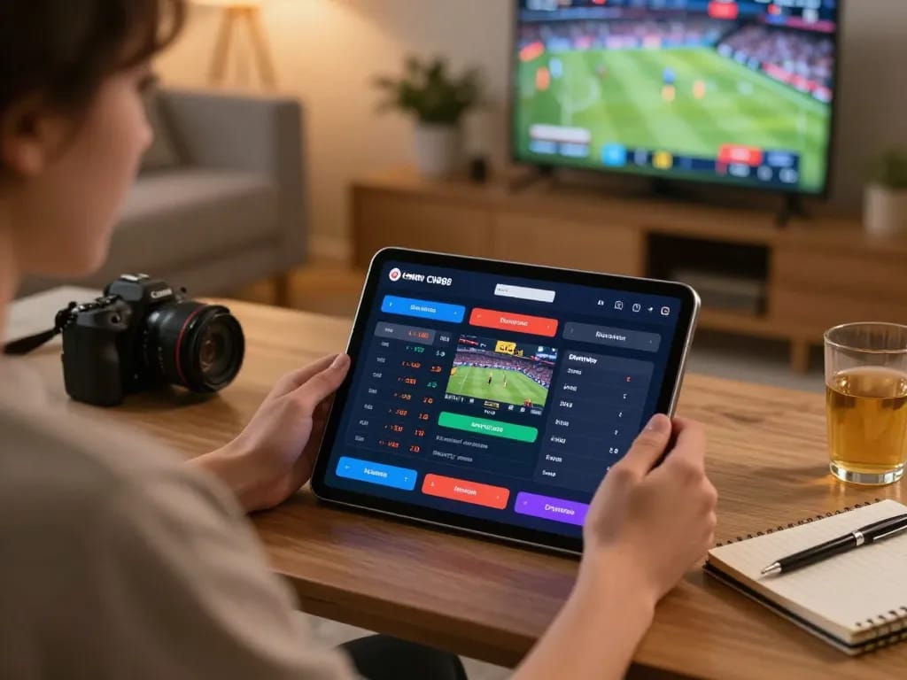 Placing strategic bets on CM88 sports interface with focused user analyzing odds at home.