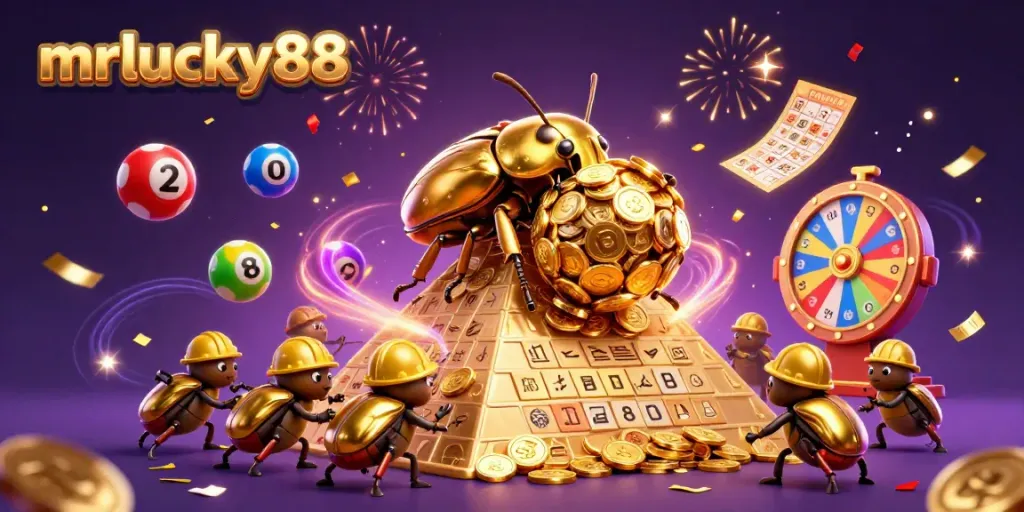 Experience thrilling wins at mrlucky88 with golden beetles and vibrant casino elements in action.
