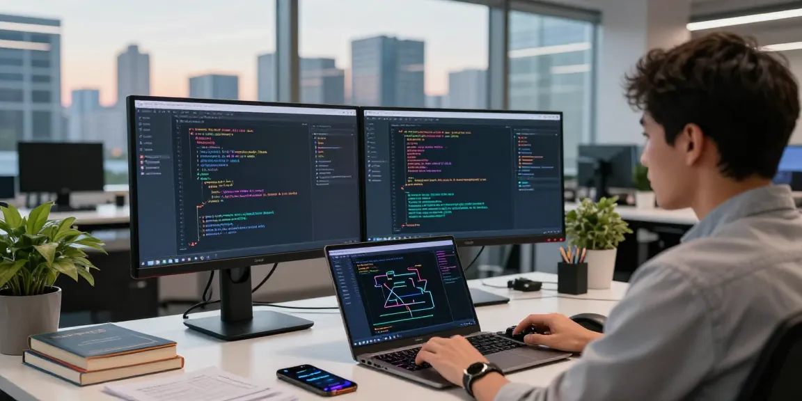 Developer analyzing crypto code on bungeeexchange in modern tech office.