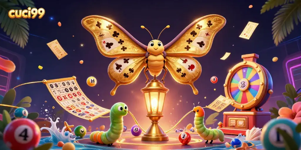 Engage in thrilling online gaming with cuci99, featuring vibrant illustrations of slots and casino scenes.