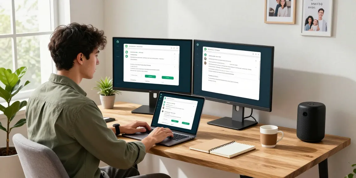 Using WhatsApp電腦版 on a multi-monitor setup in a modern home office