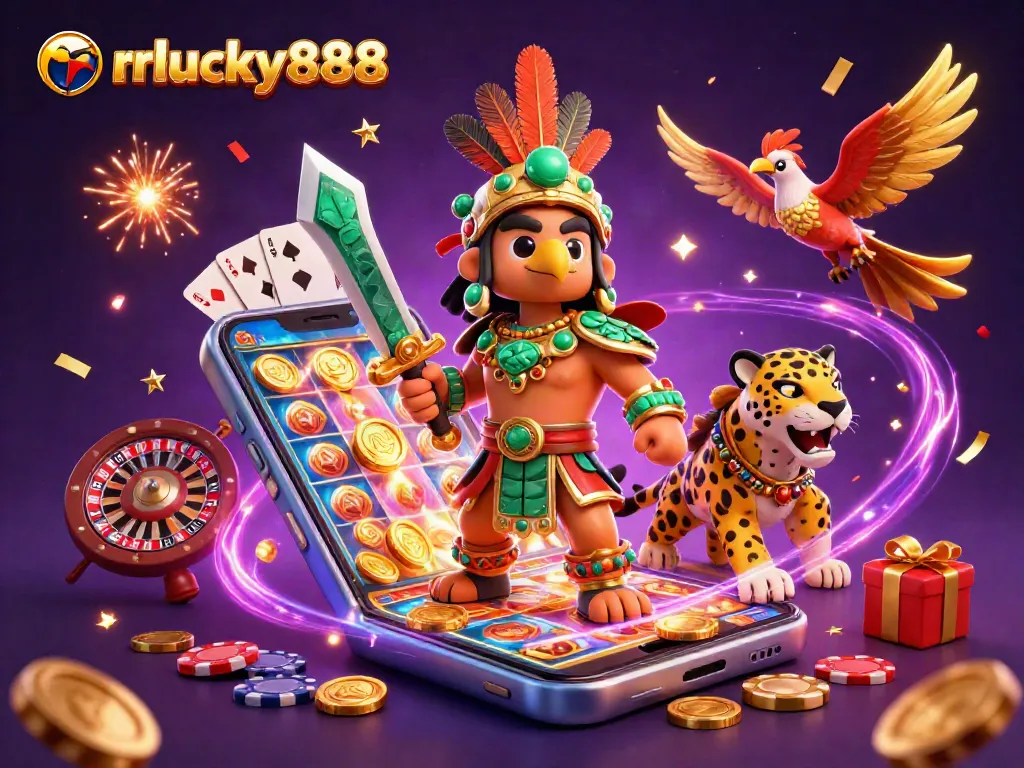 Engage in thrilling gameplay with mrlucky888 featuring Aztec warriors and vibrant casino elements.