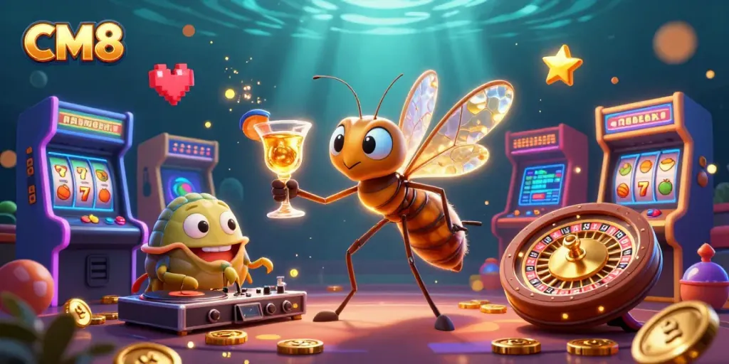 Experience CM8's thrilling slots and casino games in a vibrant, action-packed 3D illustration.
