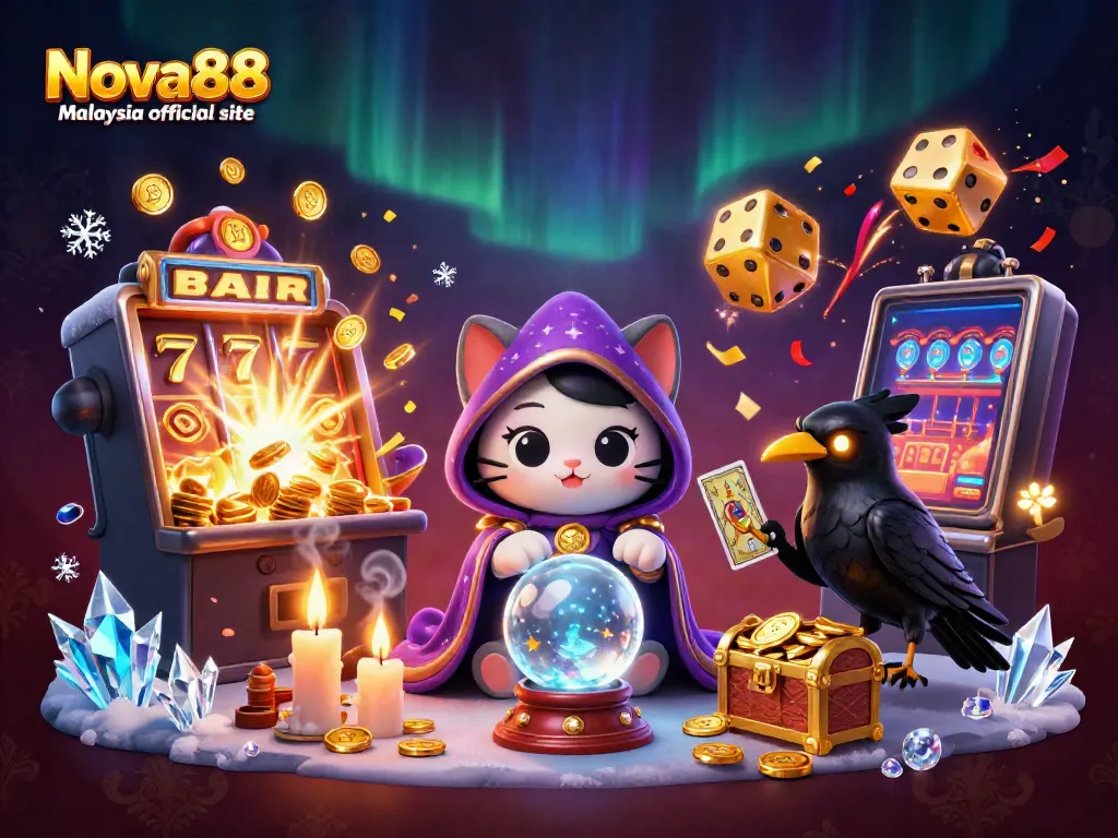 Engage with thrilling moments at Nova88 Malaysia official site featuring a mystic cat and jackpot excitement.
