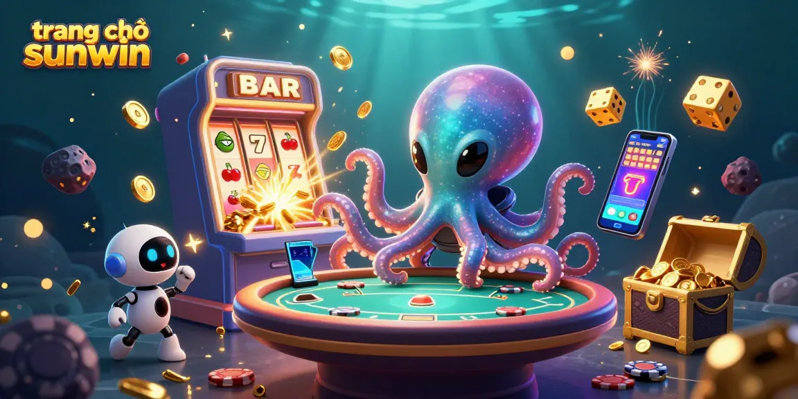 Experience excitement at trang chủ sunwin with an alien octopus operating a holographic poker table alongside dynamic gambling elements.