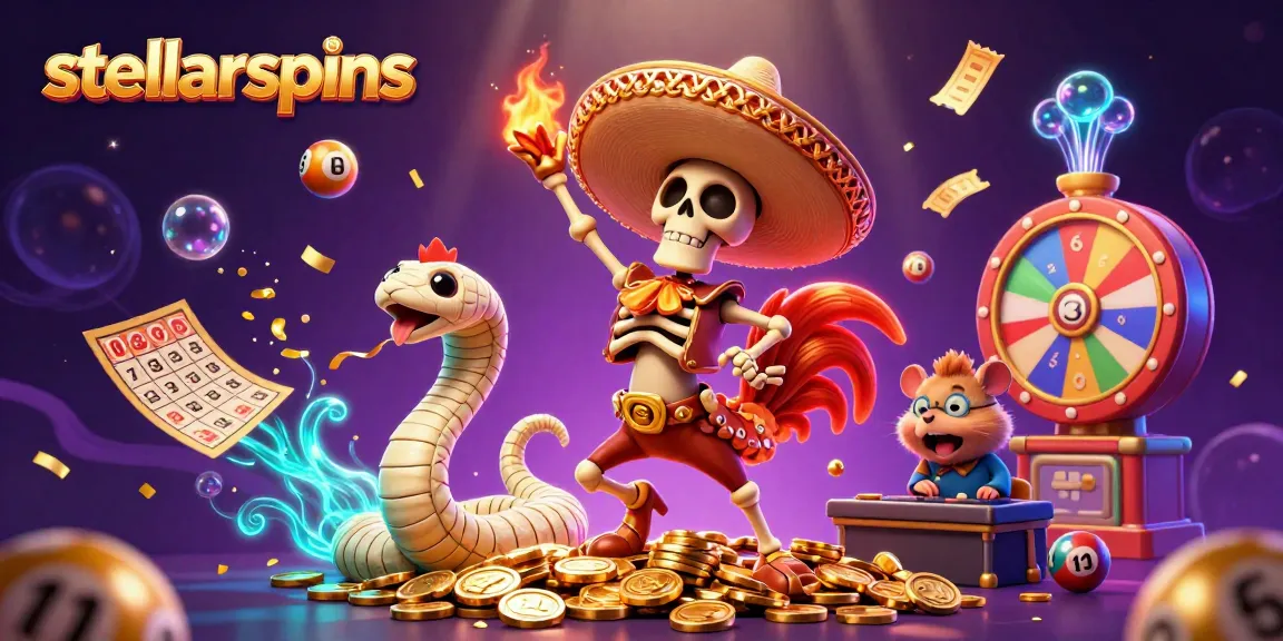 Experience the thrill of stellarspins by winning with colorful lottery elements in a vibrant casino scene.